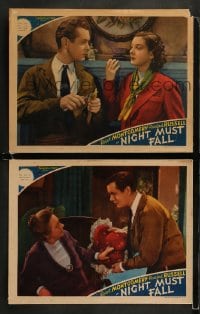 8w972 NIGHT MUST FALL 2 LCs 1937 killer Robert Montgomery with sexy Rosalind Russell!