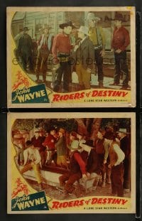 8w981 RIDERS OF DESTINY 2 LCs R1947 great images of young western cowboy John Wayne!