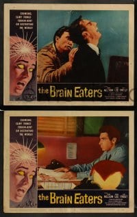 8w825 BRAIN EATERS 4 LCs 1958 AIP, Edwin Nelson, Joanna Lee, Alan Frost, cool horror border art!