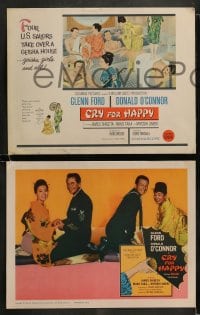8w171 CRY FOR HAPPY 8 LCs 1960 Glenn Ford & Donald O'Connor with Miiko Taka & Miyoshi Umeki!