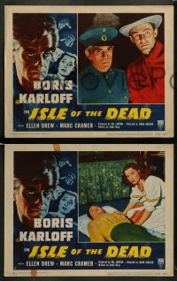 8w713 ISLE OF THE DEAD 7 LCs R1953 Boris Karloff, gaping graves, walking dead, unseen vampires!