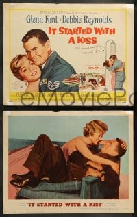 8w337 IT STARTED WITH A KISS 8 LCs 1959 romantic images of Glenn Ford & Debbie Reynolds in Spain!