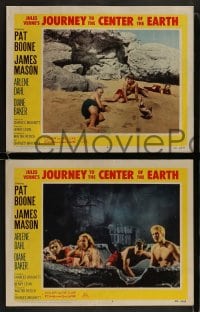 8w905 JOURNEY TO THE CENTER OF THE EARTH 3 LCs 1959 James Mason, Pat Boone & cast on homemade raft!
