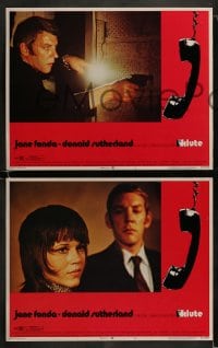 8w359 KLUTE 8 LCs 1971 Donald Sutherland & call girl Jane Fonda, dangling telephone art!