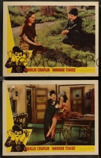 8w719 MODERN TIMES 7 LCs R1959s classic images of Charlie Chaplin, Paulette Goddard!