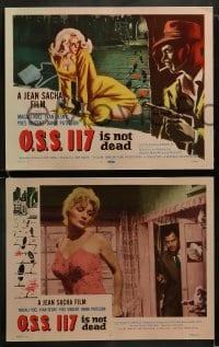 8w460 OSS 117 IS NOT DEAD 8 LCs 1958 cool art of sexy blonde by footprints & trail of blood!