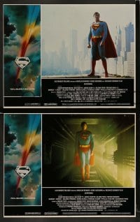 8w584 SUPERMAN 8 LCs 1978 Christopher Reeve in costume with Metropolis skyline in the background!