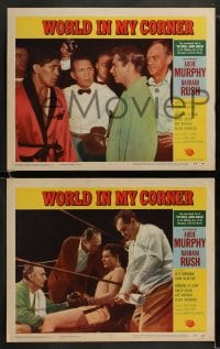 8w923 WORLD IN MY CORNER 3 LCs 1956 great images of champion boxer Audie Murphy!