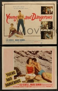 8w694 YOUNG & DANGEROUS 8 LCs 1957 bad hot-rod guys tangling over juke box cuties!