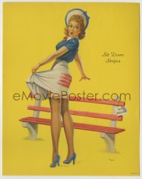 8x014 ART FRAHM 8x10 calendar sample page 1940s sexy girl gets Sit Down Stripes from painted bench!