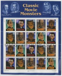 8x060 CLASSIC MOVIE MONSTERS uncut postage stamps 1996 Frankenstein, Dracula, Mummy, Wolf Man