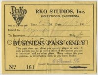 8x057 RKO RADIO PICTURES 3x4 studio pass 1934 access to the office of someone you will interview!
