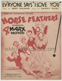 8x243 HORSE FEATHERS sheet music 1932 all 4 Marx Brothers, Ev'ryone says 'I Love You'!