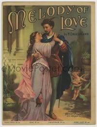 8x251 MELODY OF LOVE sheet music 1906 great art of cherub playing lute for dancing couple!