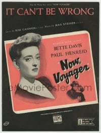 8x255 NOW, VOYAGER sheet music 1942 classic romantic tearjerker, Bette Davis, It Can't Be Wrong!