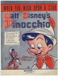 8x258 PINOCCHIO sheet music 1970s Walt Disney classic cartoon, When You Wish Upon a Star!