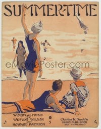8x270 SUMMERTIME 11x14 sheet music 1915 great artwork of people having a good time at the beach!
