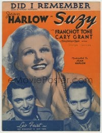 8x271 SUZY sheet music 1936 Jean Harlow between Cary Grant & Franchot Tone, Did I Remember!