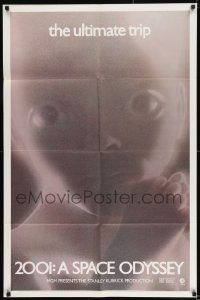 8y012 2001: A SPACE ODYSSEY 1sh R1974 Stanley Kubrick, image of star child, thin border design!