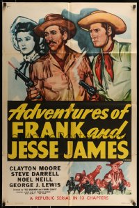 8y024 ADVENTURES OF FRANK & JESSE JAMES 1sh R1956 Clayton Moore, Steve Darrell, western serial!