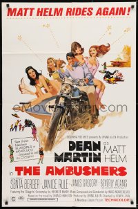 8y040 AMBUSHERS 1sh 1967 art of Dean Martin as Matt Helm with sexy Slaygirls on motorcycle!