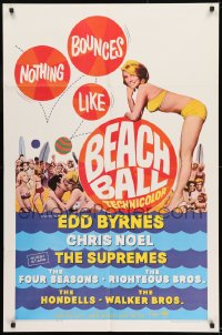 8y077 BEACH BALL 1sh 1965 Edd Byrnes, The Supremes, sexy blonde Chris Noel in bikini!