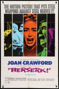 8y082 BERSERK 1sh 1967 crazy Joan Crawford, sexy Diana Dors, pits steel weapons vs steel nerves!