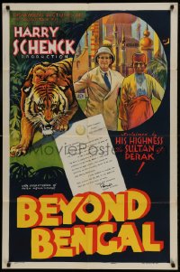 8y084 BEYOND BENGAL style A 1sh 1934 fabulous stone litho art of prowling tiger and cast!