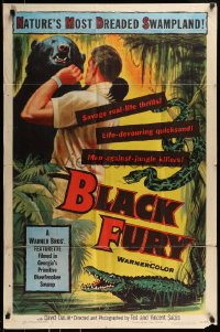 8y099 BLACK FURY 1sh 1953 Nature's most dreaded swampland, art of bear attack!