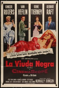 8y104 BLACK WIDOW Spanish/US 1sh 1954 Ginger Rogers, Gene Tierney, Van Heflin, George Raft, sexy art!