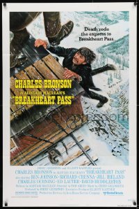 8y123 BREAKHEART PASS style B 1sh 1976 cool art of Charles Bronson by Mort Kunstler!
