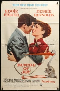 8y130 BUNDLE OF JOY 1sh 1957 romantic super close up of Debbie Reynolds & Eddie Fisher!