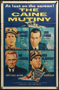 8y136 CAINE MUTINY 1sh 1954 art of Humphrey Bogart, Jose Ferrer, Van Johnson & Fred MacMurray!