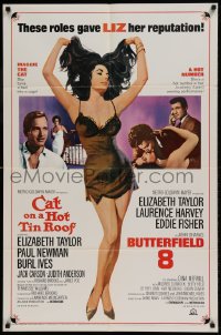 8y149 CAT ON A HOT TIN ROOF/BUTTERFIELD 8 1sh 1966 art of sexy Elizabeth Taylor in nightie!