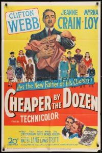 8y158 CHEAPER BY THE DOZEN 1sh 1950 art of Clifton Webb holding baby w/kids in background!
