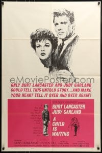 8y160 CHILD IS WAITING 1sh 1963 Howard Terpning art of Burt Lancaster & Judy Garland, Cassavetes!