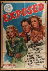 8y247 EXPOSED 1sh 1947 artwork of Adele Mara, Robert Scott, & Adrian Booth
