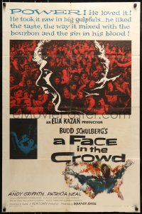 8y249 FACE IN THE CROWD 1sh 1957 Andy Griffith took it raw like his bourbon & his sin, Kazan