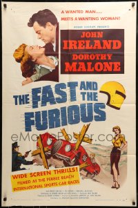 8y257 FAST & THE FURIOUS 1sh 1954 John Ireland, Doroth Malone, high speed car racing excitement!