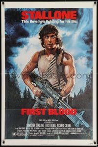 8y269 FIRST BLOOD 1sh 1982 artwork of Sylvester Stallone as John Rambo by Drew Struzan!