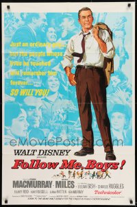 8y278 FOLLOW ME BOYS 1sh 1966 Fred MacMurray leads Boy Scouts, young Kurt Russell, Walt Disney!