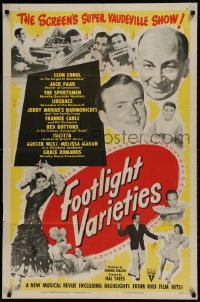 8y281 FOOTLIGHT VARIETIES 1sh 1951 Leon Errol, Jack Paar, RKO comedy compilation!