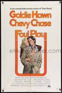 8y288 FOUL PLAY 1sh 1978 wacky Lettick art of Goldie Hawn & Chevy Chase, screwball comedy!