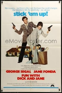 8y295 FUN WITH DICK & JANE 1sh 1977 George Segal, Jane Fonda, great child's drawing poster art!