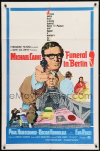 8y296 FUNERAL IN BERLIN 1sh 1967 art of Michael Caine pointing gun, directed by Guy Hamilton!