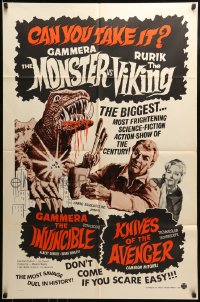 8y301 GAMMERA THE INVINCIBLE/KNIVES OF THE AVENGER 1sh 1960s sci-fi horror, can you take it?!