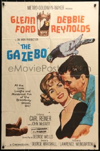 8y306 GAZEBO 1sh 1960 great romantic art of Glenn Ford w/pigeon on shoulder & Debbie Reynolds!