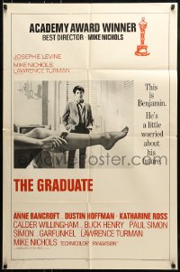 8y327 GRADUATE style A awards 1sh 1968 classic image of Dustin Hoffman & sexy leg, Bancroft, rare!