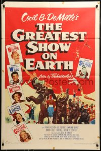 8y329 GREATEST SHOW ON EARTH 1sh 1952 best image of James Stewart, Betty Hutton & Emmett Kelly!