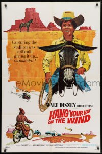 8y347 HANG YOUR HAT ON THE WIND 1sh 1969 Disney western, artwork of boy riding donkey!